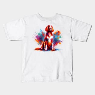 Colorful Irish Red and White Setter Artwork Kids T-Shirt